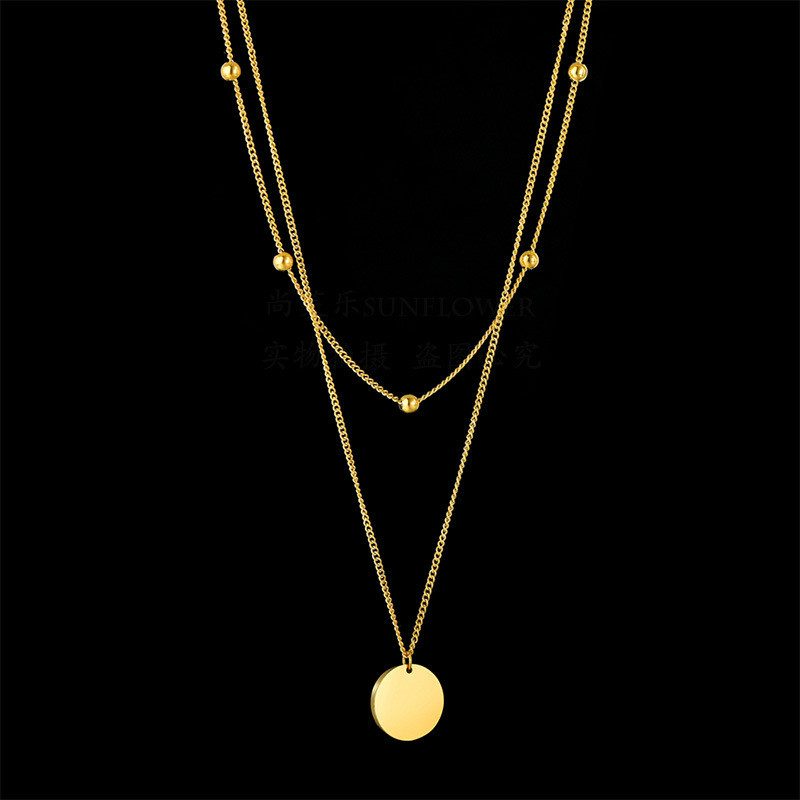 

Summer New Gold Double Layer Chain Necklaces for Women Elegant Fashion Simple Round Pendant Necklace Jewelry Accessories Schmuck