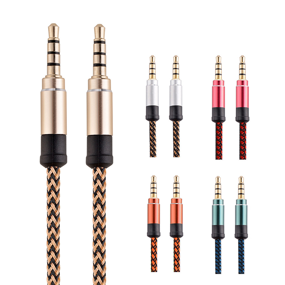 

1.5m Nylon Jack Audio Cable 3.5 to 3.5mm Aux Cable Male to Male Kabel Gold Plug Car Aux Cord for Mobilephone for Speaker, Red