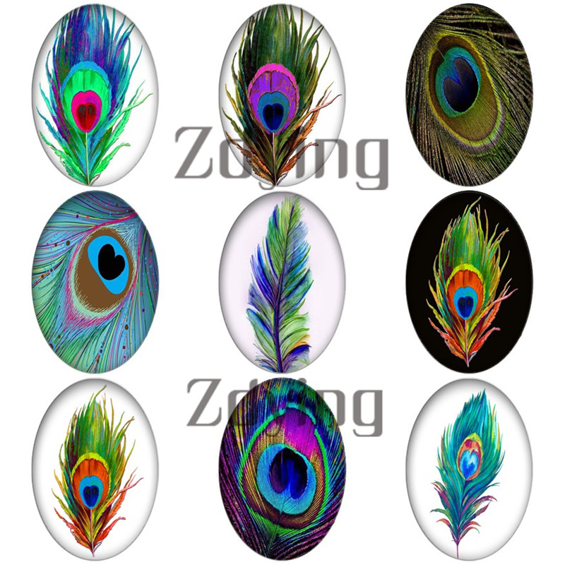 

Zdying Wholesale 18*25mm Oval Shape Glass Cabochon Peacock Feather Dome Beads DIY Jewelry Making Findings 10pcs/lot, Bronze;silver