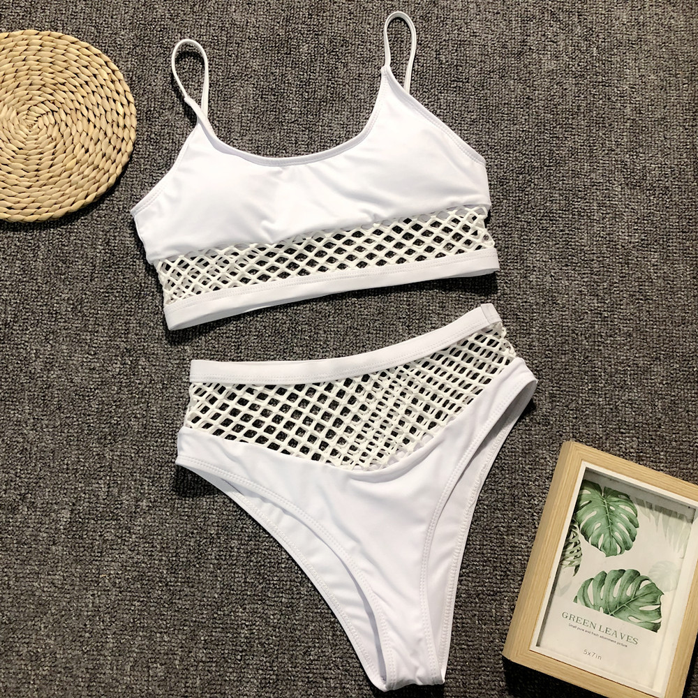 

White Mesh Bikini High Waisted Push Up Swimsuit Sport Swimwear Hot Biquini Brazilian Padded Swimming Suit Women Mesh Swimsuit