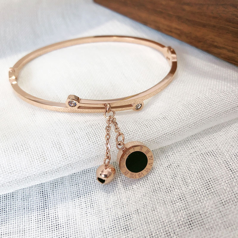 

YUN RUO Fashion Double Side Shell Roman Number Bangle Rose Gold Silver Color Women Gift Titanium Steel Jewelry Not Fade Dropship