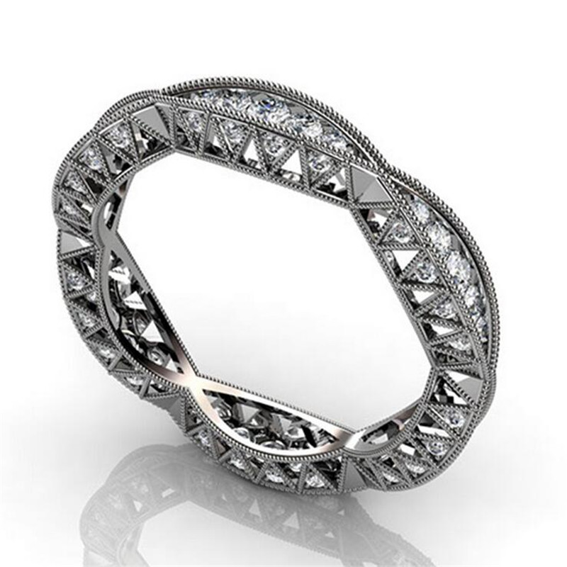 

2019 New Arrival Handmade Vintage Fashion Jewelry 925 Sterling Silver Hollow 5A Cubic Zirconia CZ Diamond Women Wedding Band Ring For Lovers