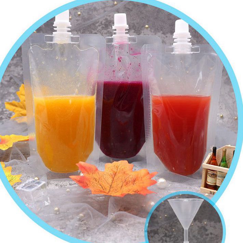 

Drink Pouches Bags Soya milk juice drink suction mouth stand - on bag Translucent Stand-Up Drinking Bag Pouches Bags KKA7872