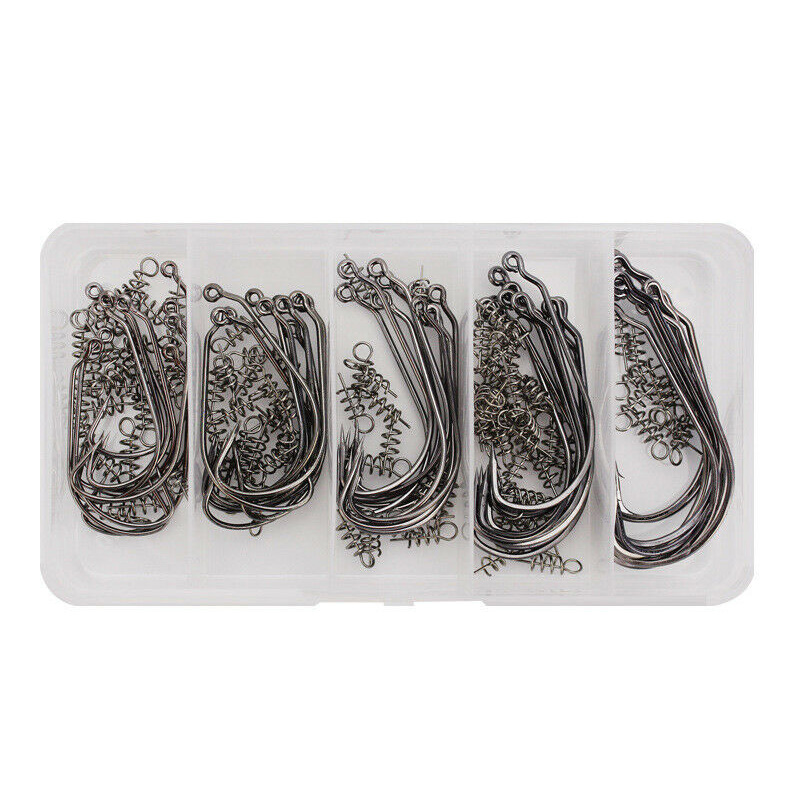 

50Pcs Fishing Hooks with Centering Spring Pin Twistlock for Soft Lure