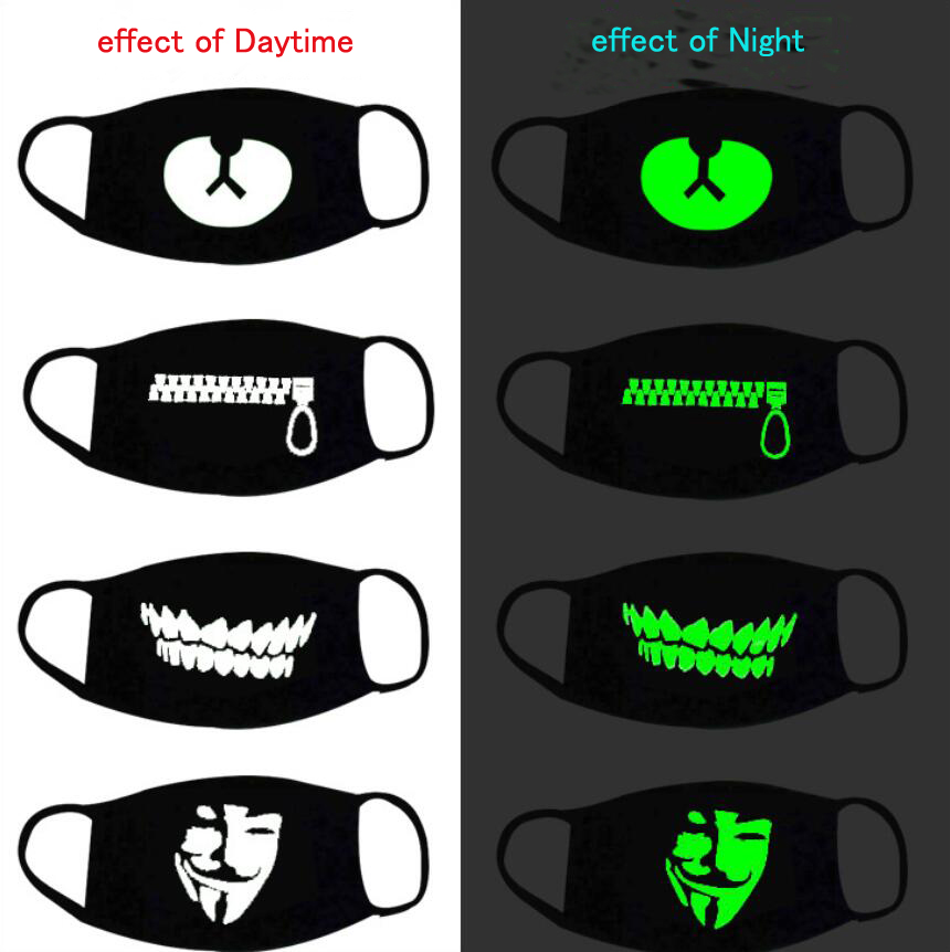 

Black Luminous Face Masks Cartoon Anti-Dust Fashion Personality Teeth Glow Cotton Mouth Mask dark in Night Halloween Cosplay