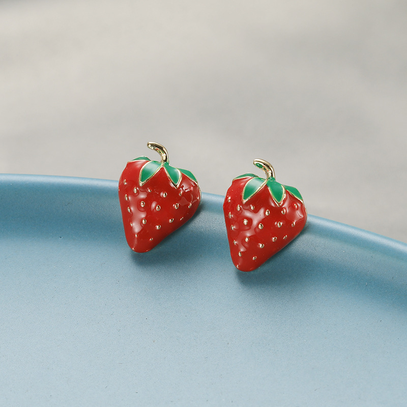 

S853 Fashion Jewelry S925 Silver Post Earrings Cute Compact Senior Red Strawberry Stud Earrings
