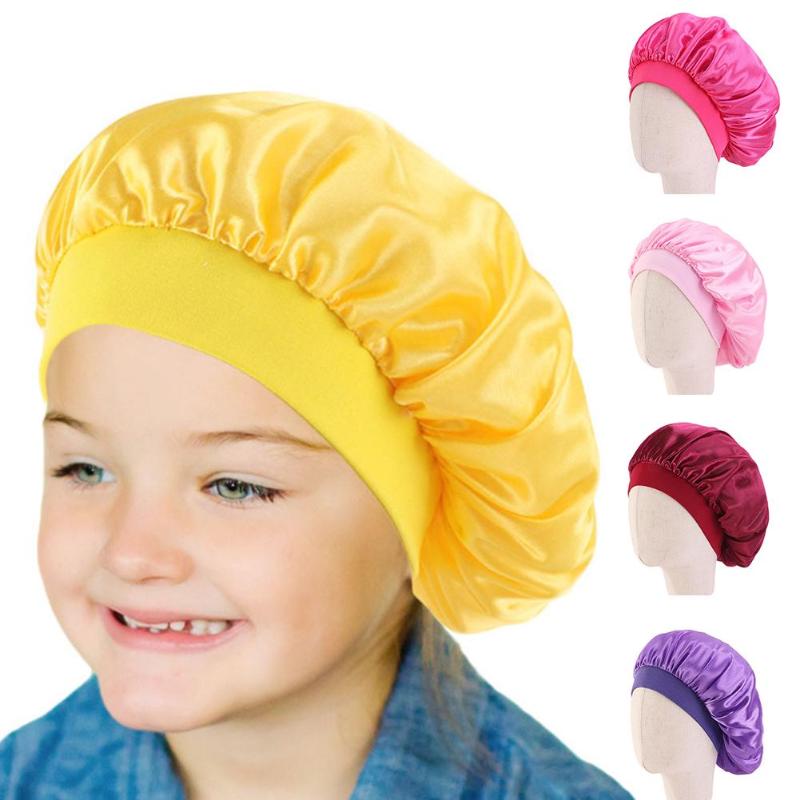 

2020 New Arrival Solid Color Kids Wide Brim Elastic Night Sleep Bonnet Shower Hat Hair Care Cap, White