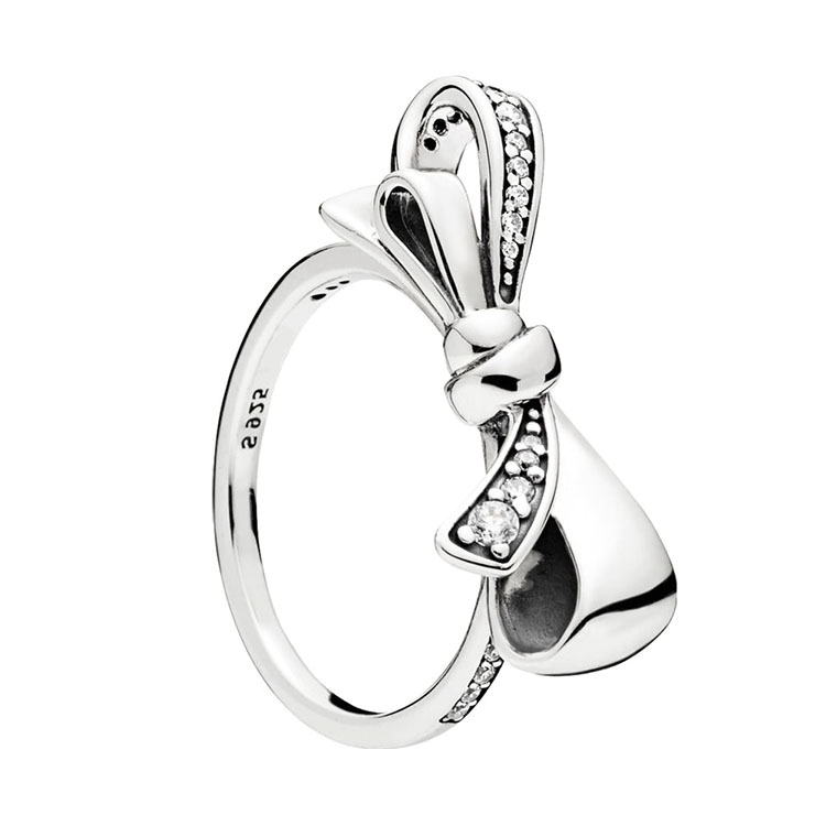 

Exquisite gorgeous bow ring luxury designer 925 sterling silver set with CZ diamond original box suit for Pandora stylish ladies ring
