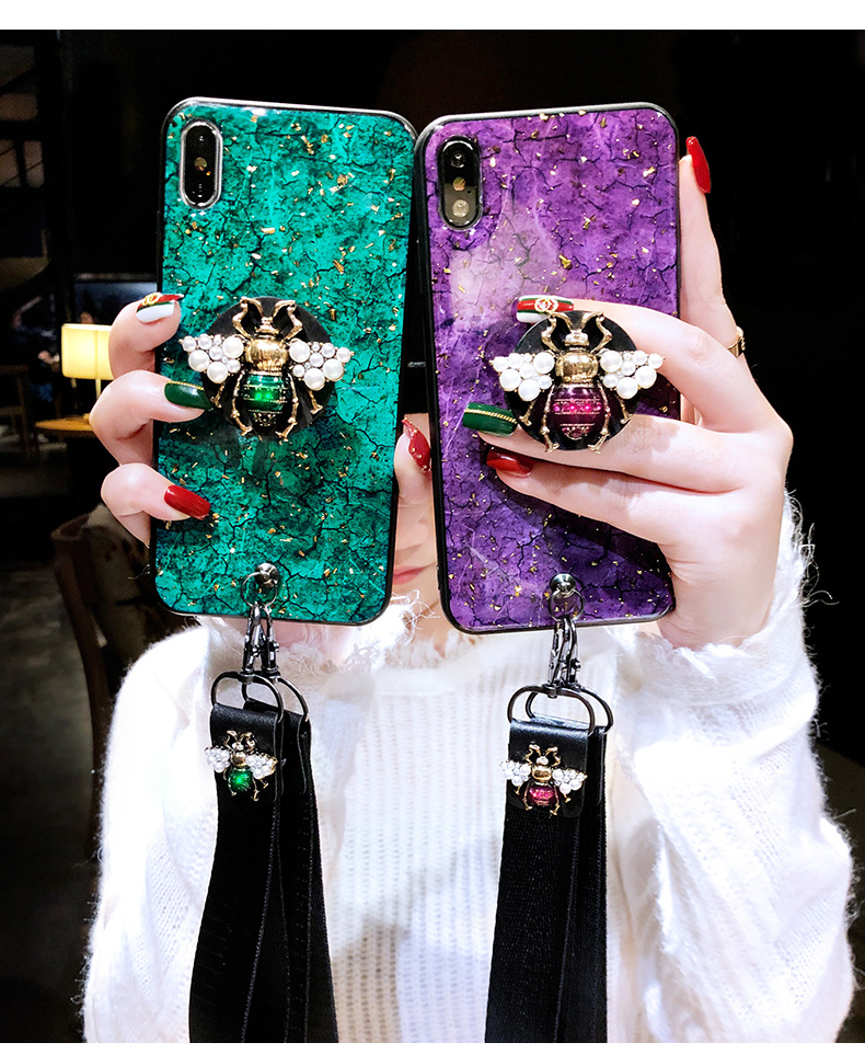 

Luxury Bee Marble Glitter Silicone case for iphone 7 8 plus X XR XS 11 Pro MAX Cover for iphone11 with holder lanyard, 16