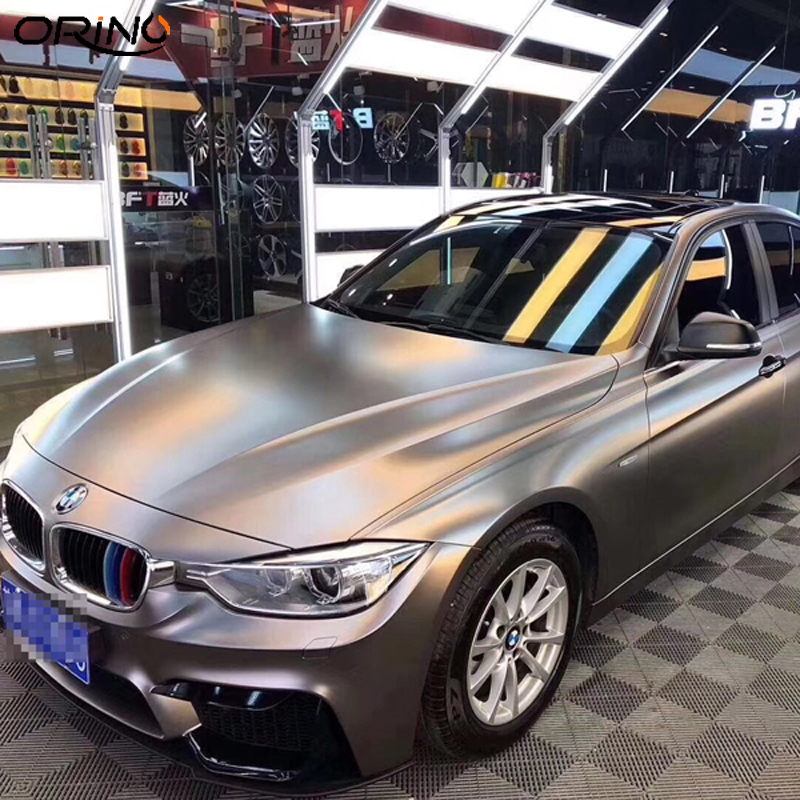 

Pearl Matt Brow Grey Satin Metallic Vinyl Film Car Wrap With Bubbles Air Free Car Sticker Foil Wrapping Size 1.52X20 Meters, Brown grey