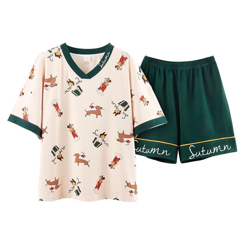 

Summer Women's Pajamas For Summer Cartoon Print Sleepwear 2 Pcs Casual Cute Round Neck Pijamas Short-sleeve Femme Home Clothes