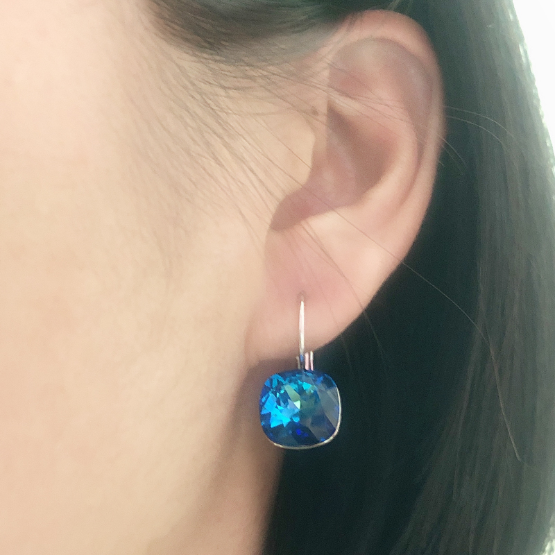 

New Bright blue Square Crystal Drop Earrings For Women made with Swarovski Crystal Fashion Dangling Earrings wedding Jewelry Girl Gift