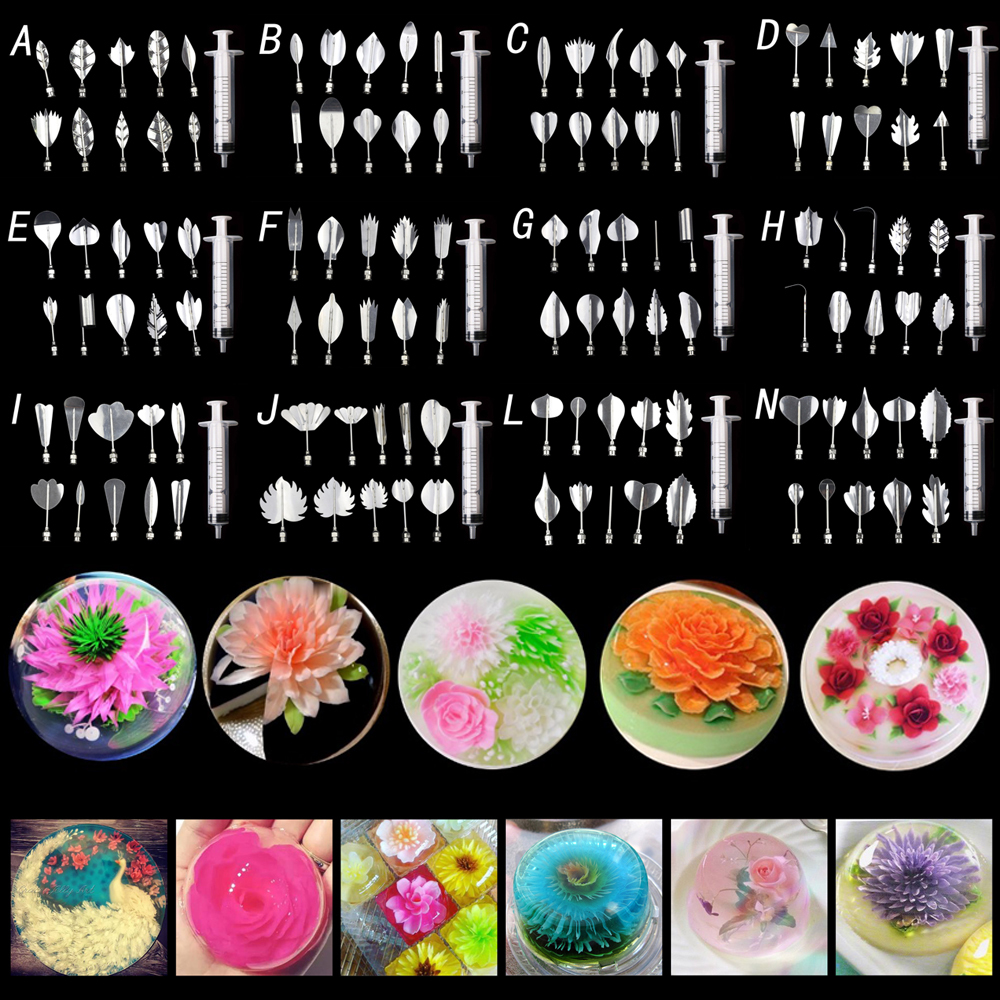 

Baking cake tools 3D Gelatin Jelly Art Pudding Flowers Cake Decorating Tools Needle Tools Stainless Steel Nozzle Syringe Kit T200328
