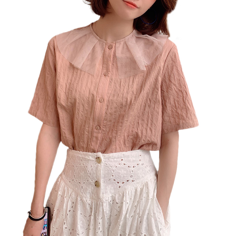 

Summer Women Blouses Retro O Neck Neckline Mesh Lace Party Cotton Linen Tops Loose Casual Shirt Plus Size, Beige