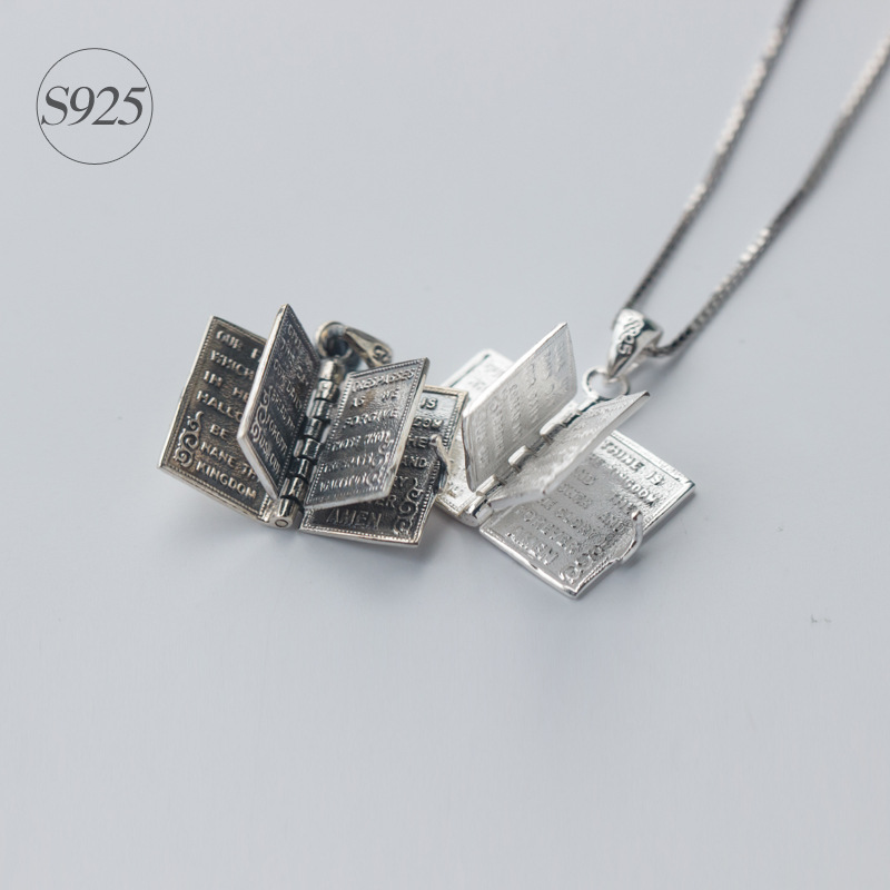 

1pc 925 Sterling Silver Holly Bible Necklaces & Pendants | Book Page Charms Power Necklace Christian Gifts Religious Jesus X467