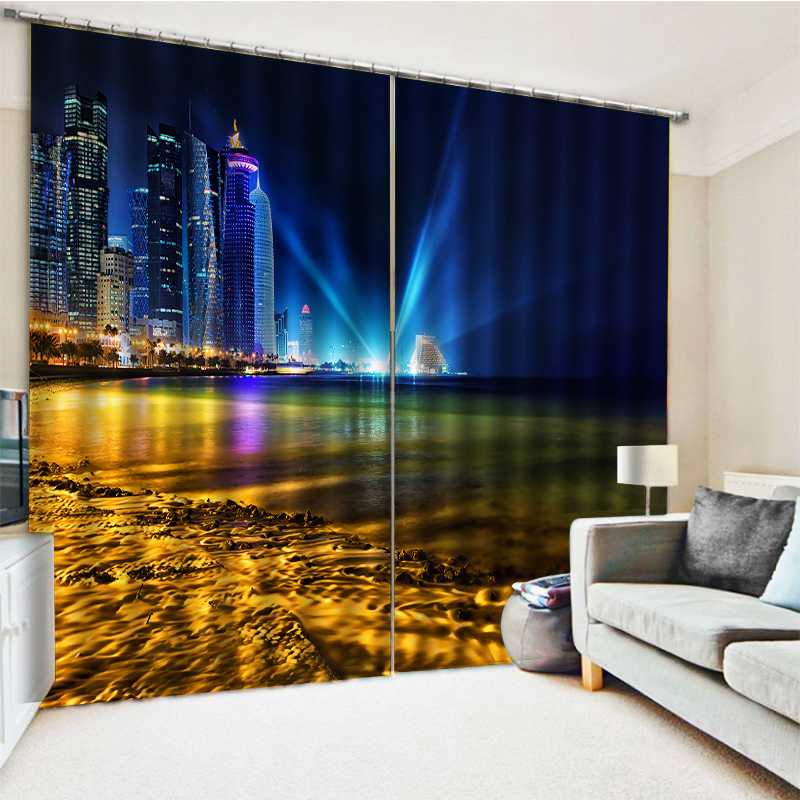 

Custom any size photo Beautiful Photo Fashion Customized 3D Curtains blue night scene blackout curtains, As pic