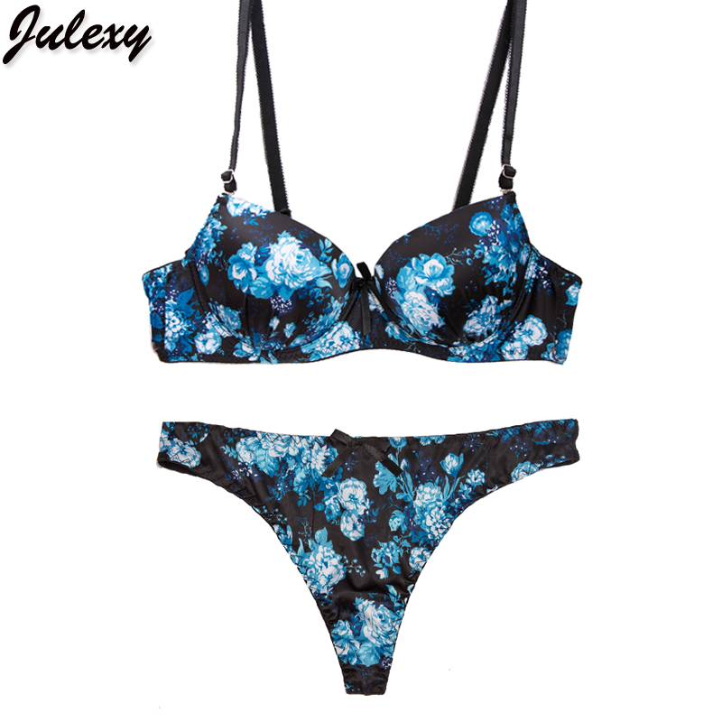 

Julexy G String intimate Print Bra Brief Sets Sexy Thongs Bra Set ABC Push Up Fashion Women Underwear Panty Set Black White