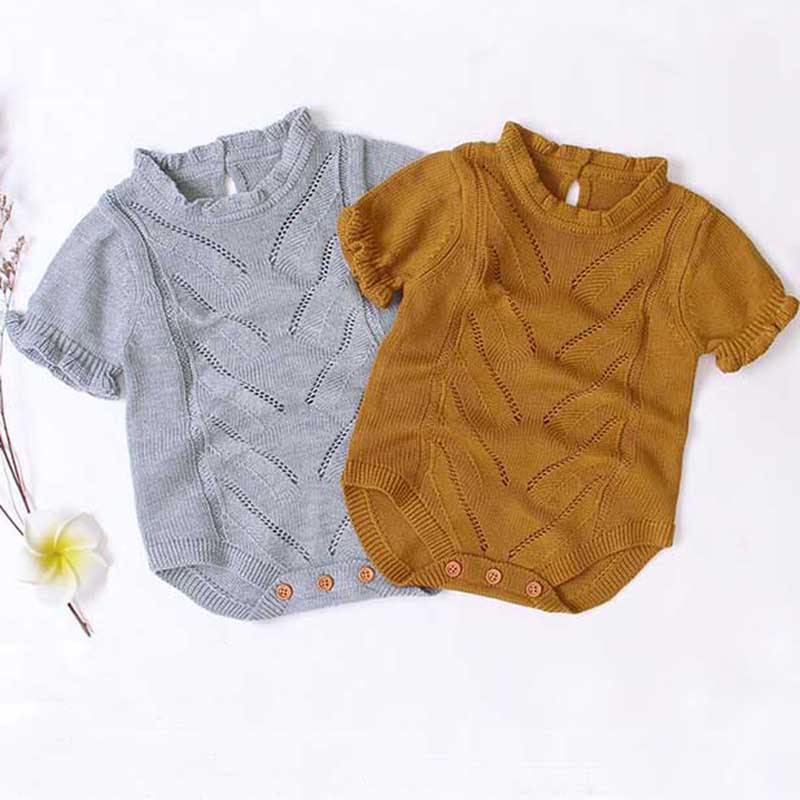 

Newborn Overalls Baby Knitting Rompers Summer Baby Girls Clothes Infant Girl Boy Short Sleeve Romper Jumpsuit, 82w337 brown