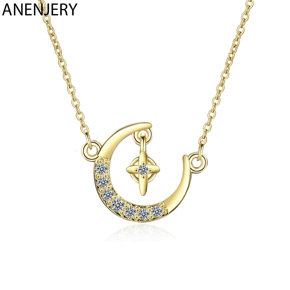 

Fashion Charm Women Moon Star Necklaces 925 Sterling Silver Zircon Clavicle Chain For Lady Gift Jewelry