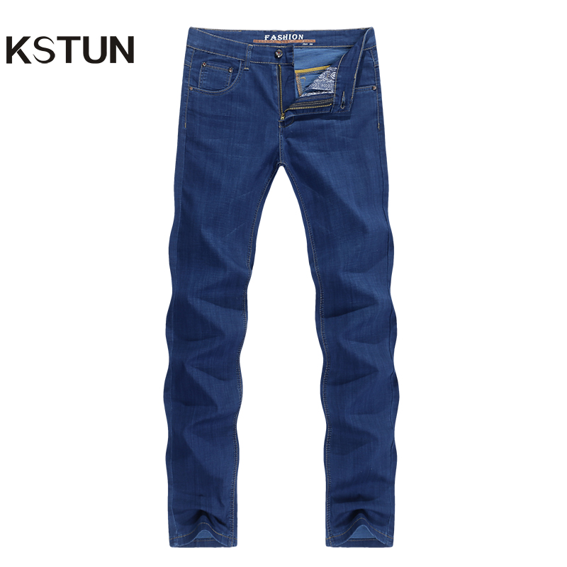 

Jeans Men Regular Fit Thin Stretch Direct Straight Blue Business Causal Pants Men's Trousers Washed Large Size 38