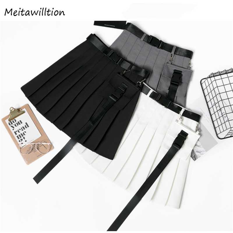 

Summer Women High Waist School Pleated Skirt With Belt Sexy A Line Solid Mini Skirt 2020 Harajuku Short, Sbs664grey