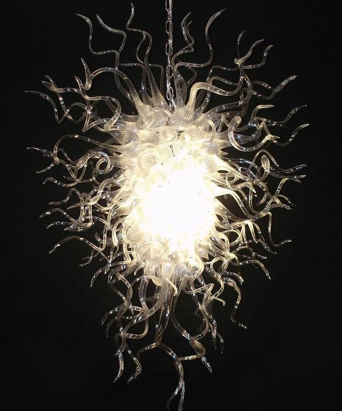 Lampes Design simple Haut Plafond Moderne Maison Décorative Lustre Clair Ampoules LED Verre Soufflé À La Main Grands Lustres Lumière