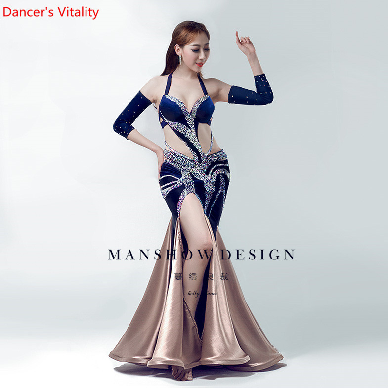 

Women Belly Dance Wear Oriental Dance Clothes Upscale Customized Diamond Sexy Bag Hip Dress Costume Autumn And Winter, Royal blue