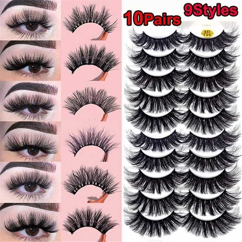 

10 Pairs 3D Mink Hair False Eyelashes Natural/Thick Long Eye Lashes Wispy Makeup Beauty Extension Tools