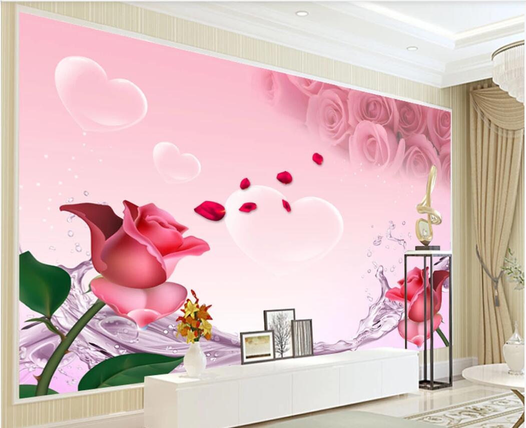 

3d wallpaper custom photo murals Romantic rose water wave TV background wall decorative painting decor wall art pictures, Non-woven fabric