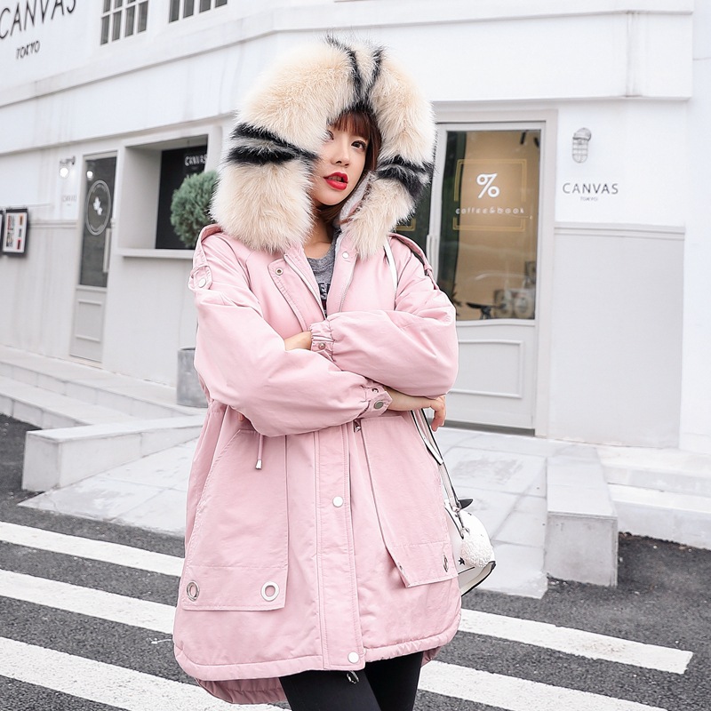 

Pocket Design Women Winter Jacket Cotton Padded Warm Thicken Fur Collar Ladies Short Coats Parka Womens Jackets, Beige