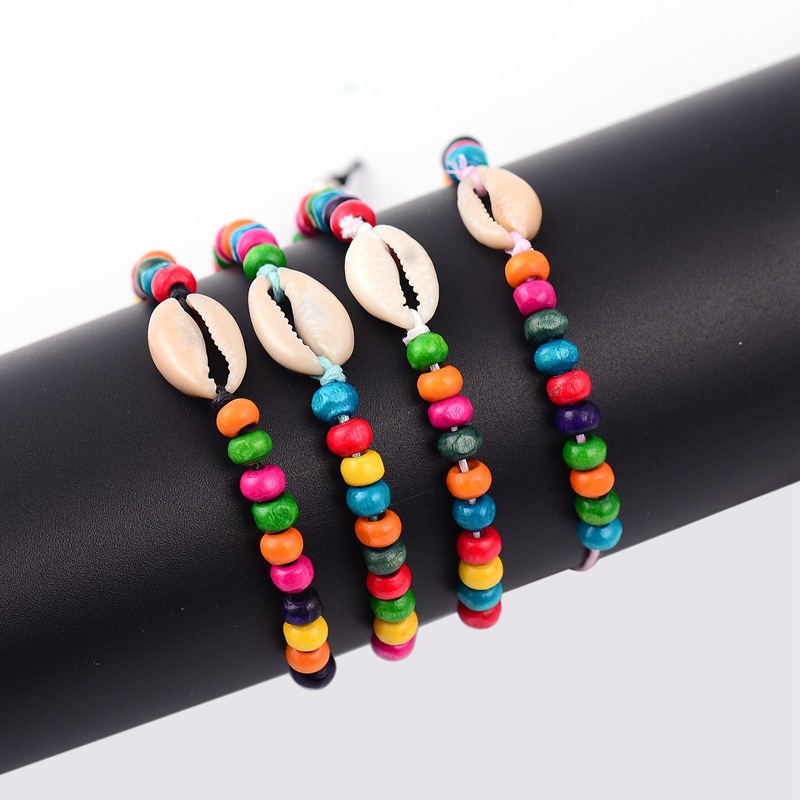 Brand New Fashion Boheimian Style Colorful Wood Bead Bracelet Woven White Shell Bracelets 12 PCS/Card for Sale-image-513970294