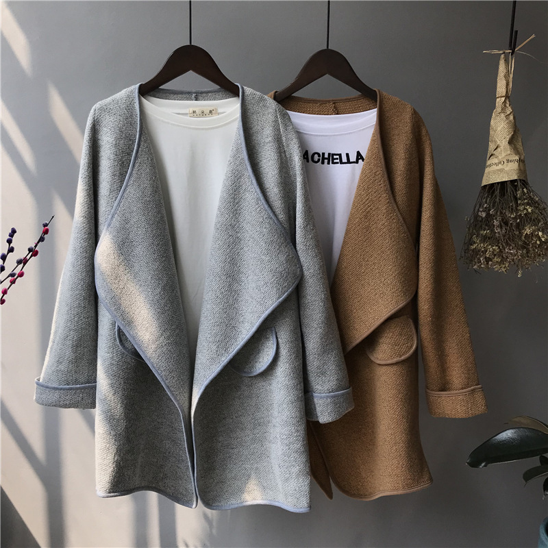 

Vintage Elegant Sweater Coat Women Fashion Casual Solid Irregular Knitting Cardigan Female Gray Long Loose Coat Open Stitch, Light gray