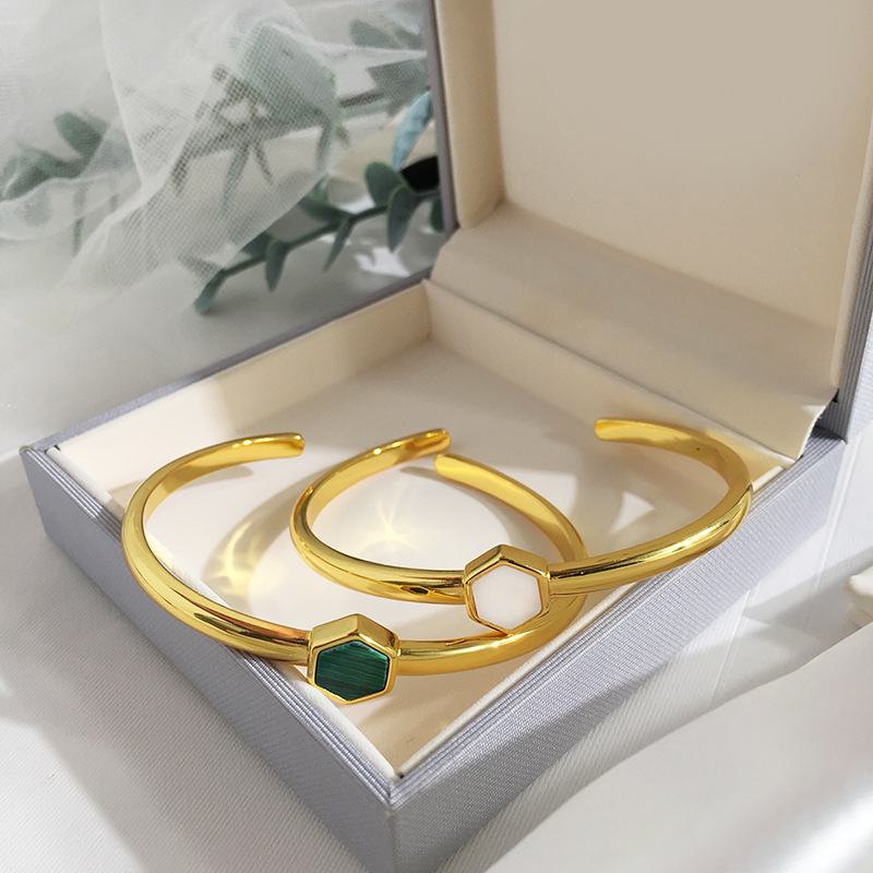 

Wholesale-Fashion Designer New Hot Bracelet Polygon Malachite Copper Plated opening gold bracelet For Women Charm Jewelry wholesale