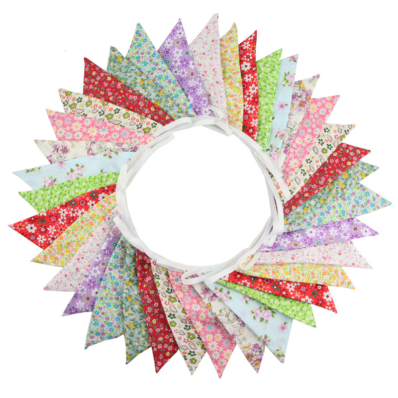 2019 36 Flags 10m Colorful Flowers Cotton Fabric Bunting Pennant