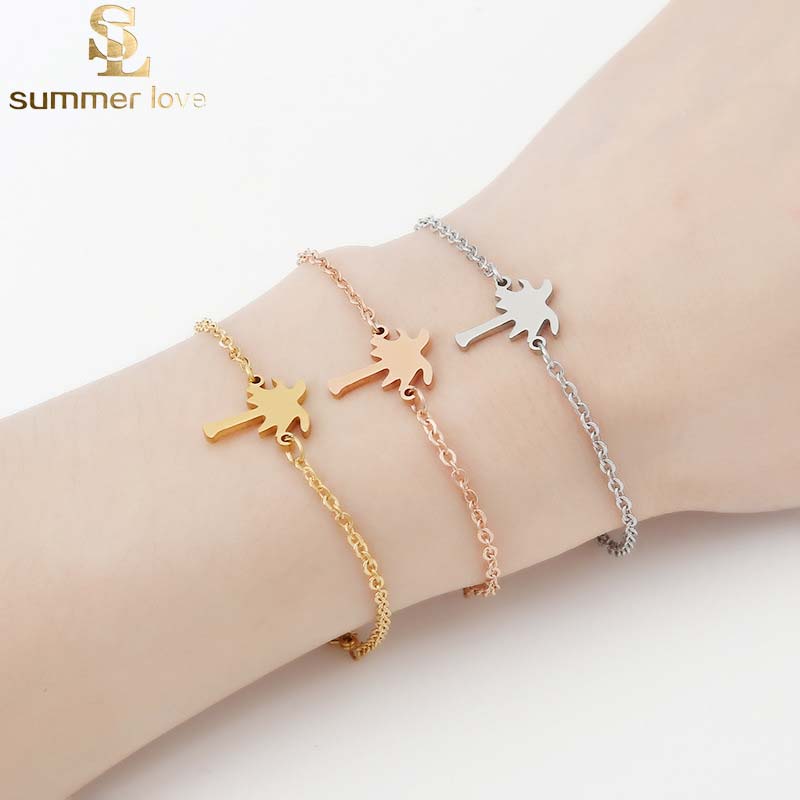 

High quality stainless steel coconut tree charm bracelet for women personality plant chain brecelet fashion jewelry