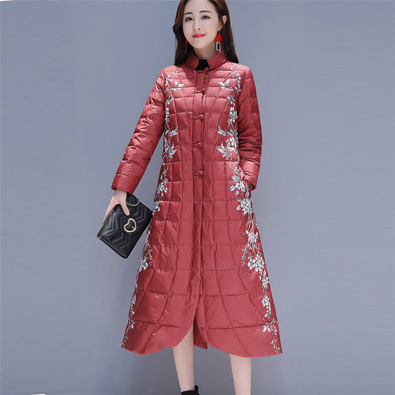 Retro donne cinesi Lungo Floreale Trapuntato Cappotti Folk Stile Giacche Cappotti Parka