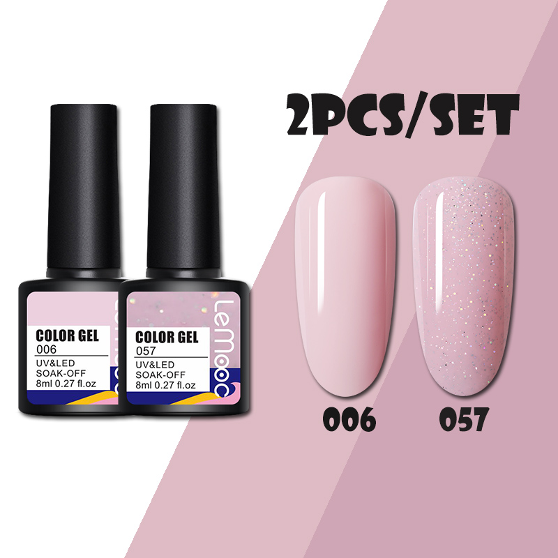 

2Pcs/set LEMOOC Nail Polish Set Rose Gold Nail Gel Varnish Kit Semi Permanent Lacquer Glitter Color Gel For Manicure, New 006