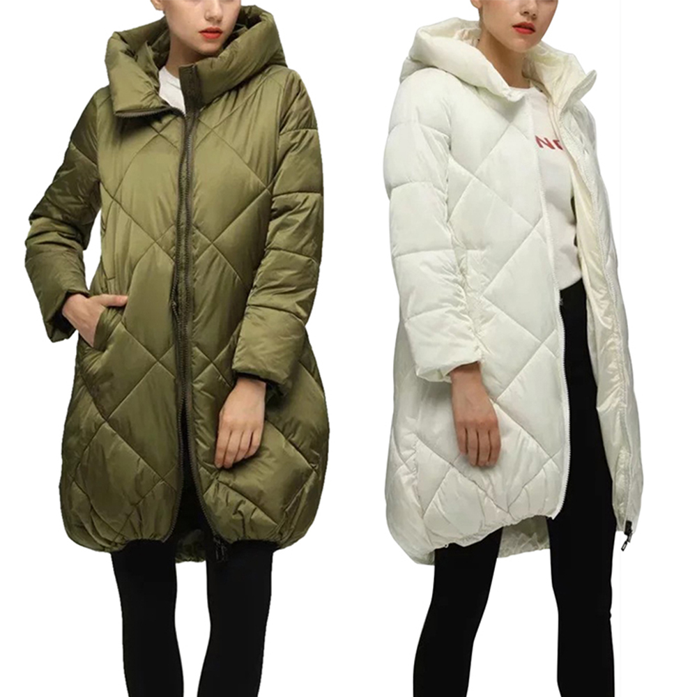 

Wipalo 2019 New Winter Female Jacket High Quality Hooded Coat Women Fashion Diamond Shape Long Cotton Coat Warm Casual Parkas, Army green