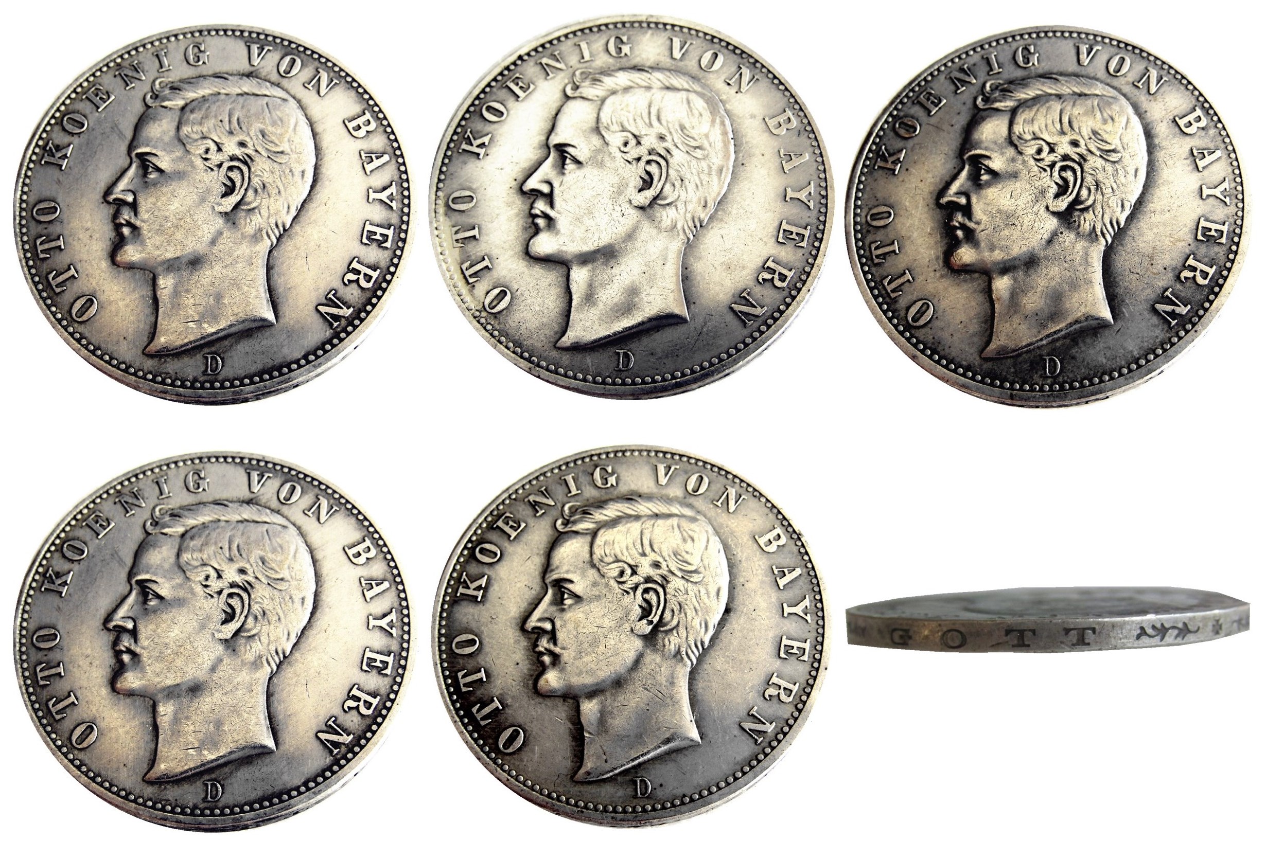 

Germany German Bavaria coin 5 mark silver 1896D-1908D 5PCS Otto Copy Coins Wholesale