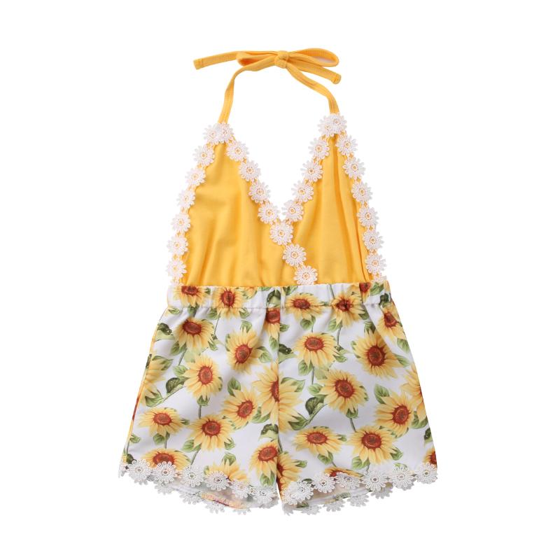 

Baby Girl Print Dresses Newborn Baby Girls Sunflower Romper Jumpsuit Outfits Clothes Set 0-5 Years, As pic