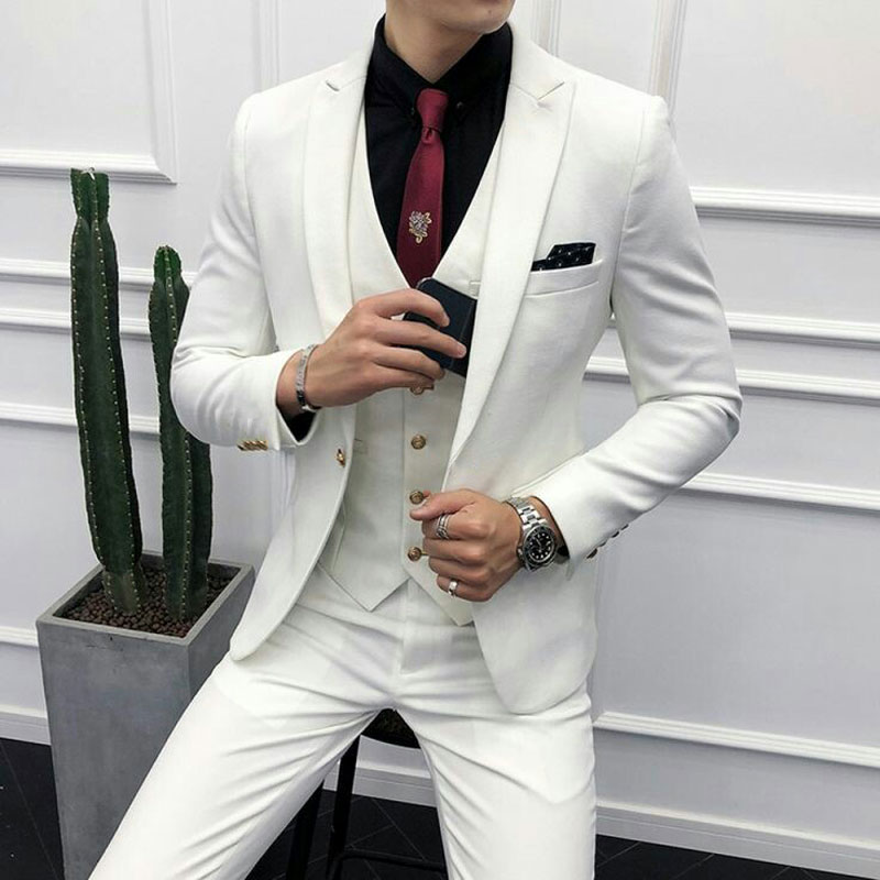 

Formal Ivory Men Suits for Wedding Suit Man Blazer Peaked Lapel Slim Fit Groom Tuxedos 3Piece Latest Coat Pant Designs Ternos Costume Homme, Same as image