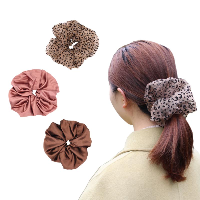 

Spring New Women Satin Hair Ties and Leopard Organza Oversized 18cm Hair Scrunchies Gum Striped Fabric Rubber Bands 3PC/Set
