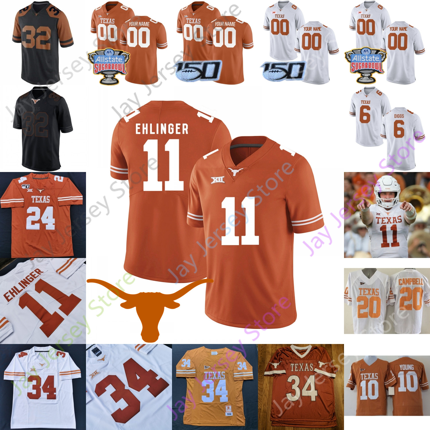 

Custom Texas Longhorns Football Jersey NCAA College Bijan Robinson Whittington Joshua Moore Tarik Black Brenden Schooler Marcus Tillman Jr., With 150th patch