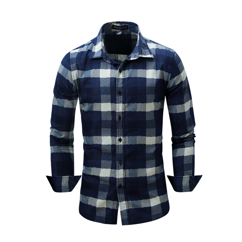 

2020 New Arrival Men's Shirt Fashion Denim Shirts Casual Stylish Jean Tops Soft Material Long Sleeve Mens Plaid Shirt Euro Size, Dark blue