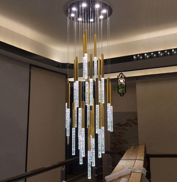 

LED Pendant Lights Scandinavian Loft Staircase Crystal Hanging Lamp Nordic Art Creative Restaurant Gold Long Light Chandeliers