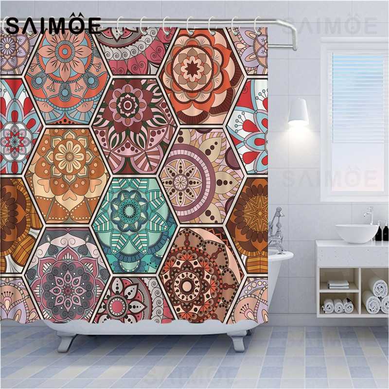 

ATOMAX Mandala Style Shower Curtains Morocco Bohemian Lattice Bath Curtain Pink Geometric Pattern Bathroom Curtain Waterproof