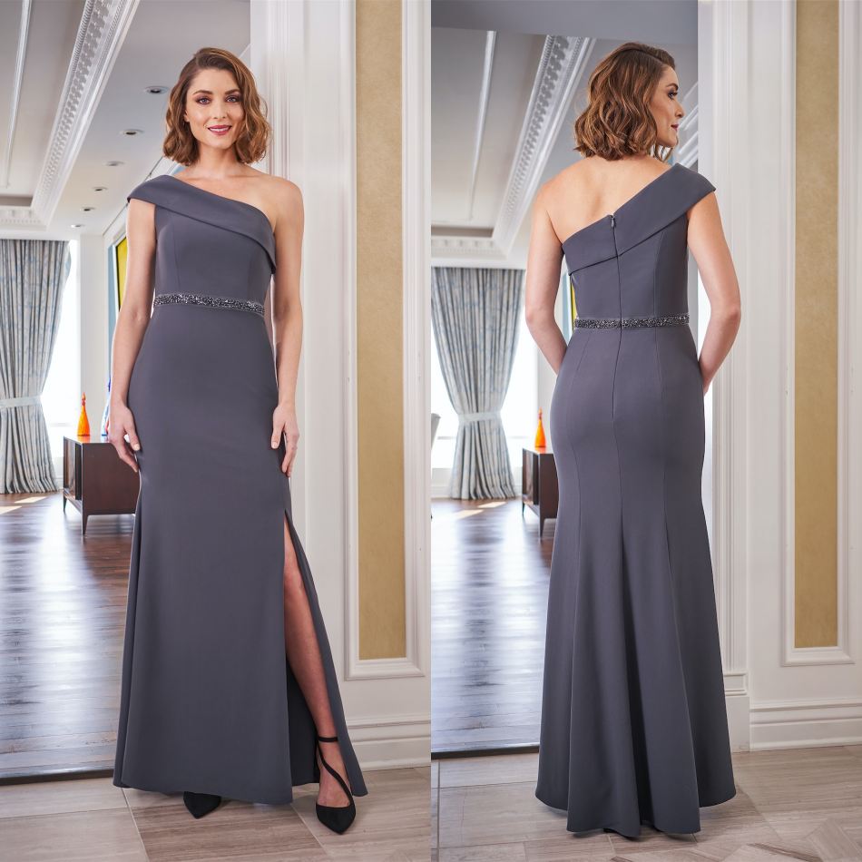 Jasmine Mother of the Bride Dresses with Sash 2021 One Shoulder Lace Satin Evening Gowns Floor Length Mermaid Wedding Guest Dress