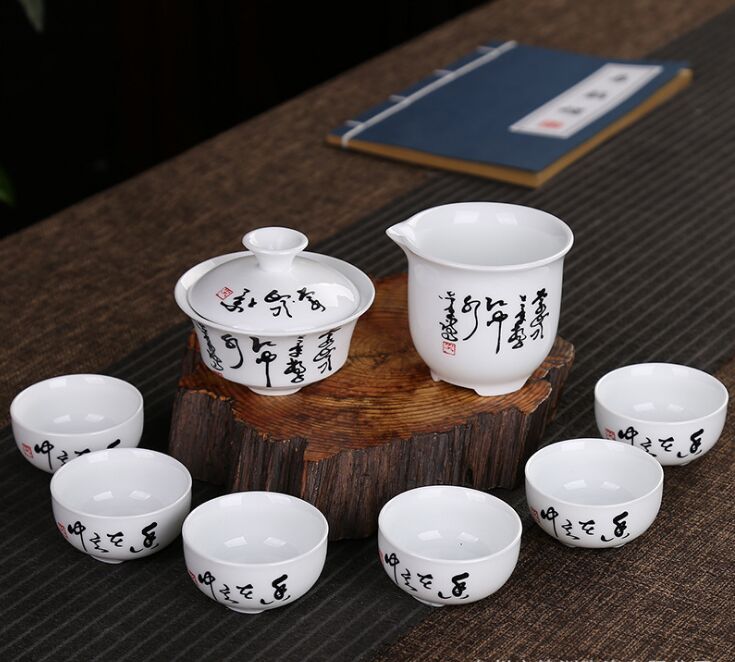 

Tea set gift tea set ceramic kung fu tea set 6cup 1pot Lotus tang poetry plum