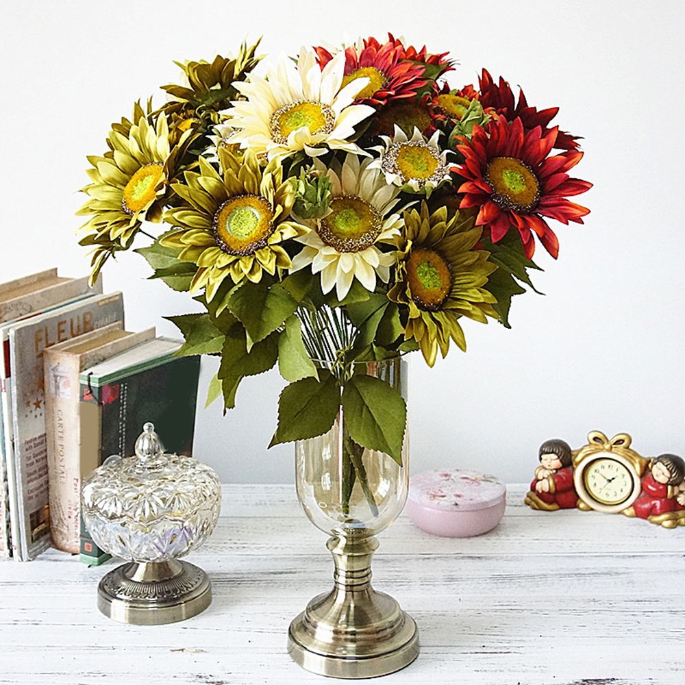 

50cm Artificial Sunflower Silk Flowers Home Wedding Party Artificial Flower Bouquet Decoration Fake Flowers, Red