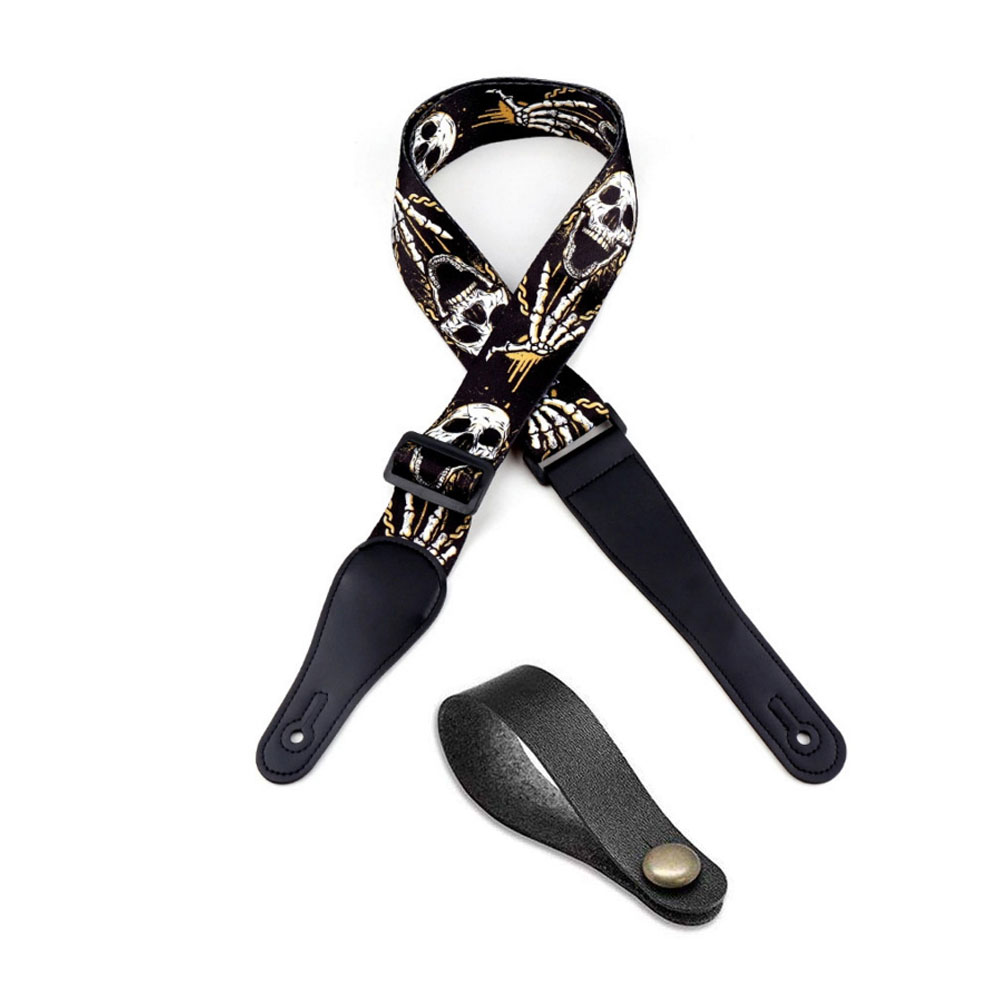 

Guitar Strap Skull Polyester Woven + 1 Leather Guitar Head Stock Strap Tie